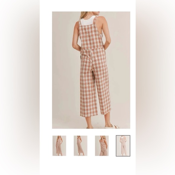 Sadie & Sage Brown and Cream Gingham Jumpsuit with Wide Leg NWT - Picture 4 of 10